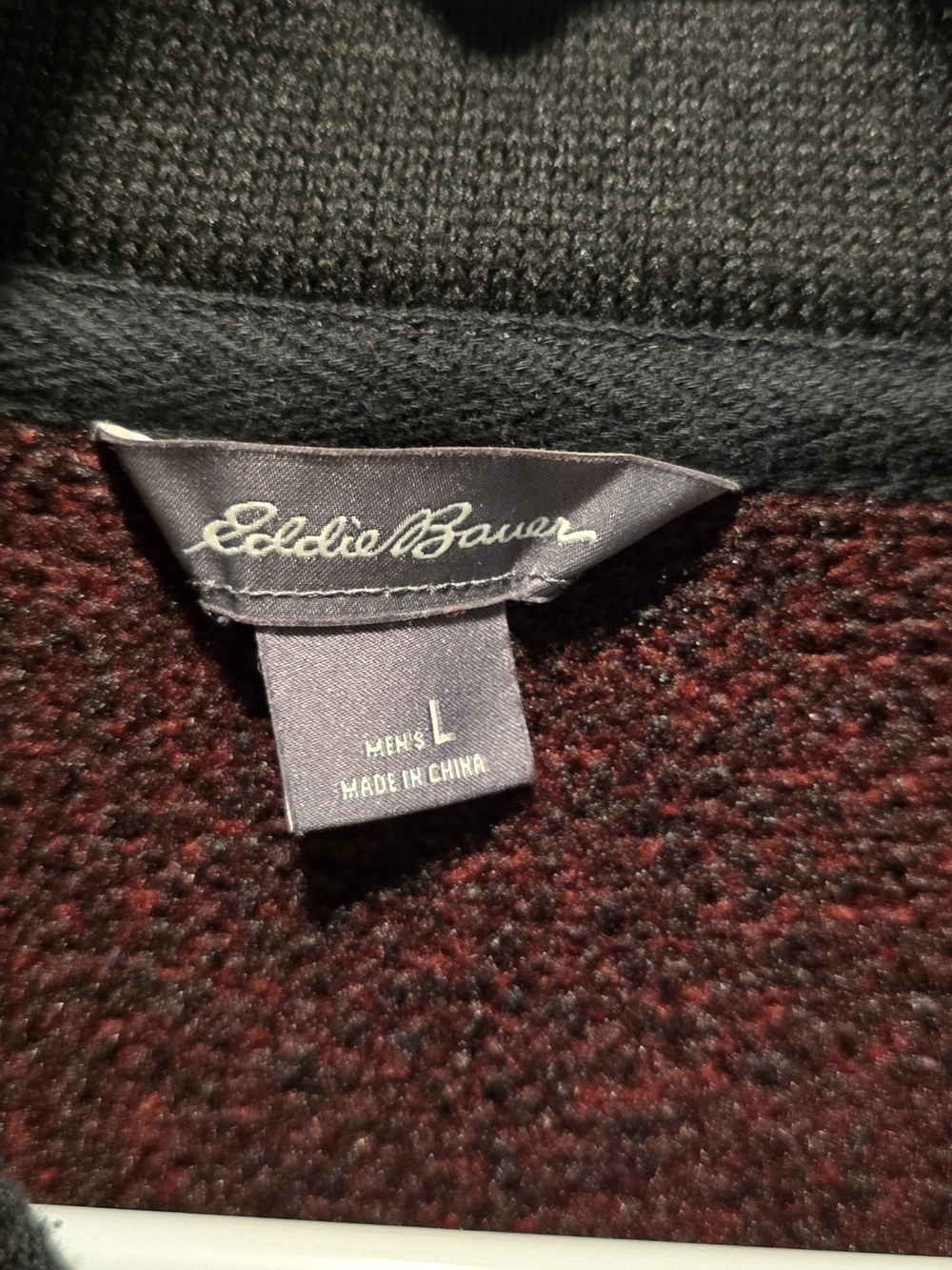 ​Eddie Bauer Men's Red Black Heathered Quarter Zip Sweater Fleece Jacket Size L - Picture 4 of 5